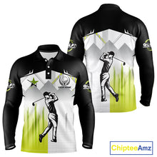 Load image into Gallery viewer, Black and White Men golf polo shirts Custom Golf top for men, personalized golf gifts | Green NQS10127