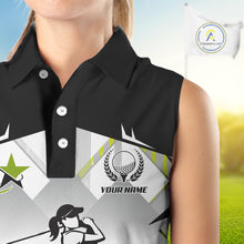 Load image into Gallery viewer, Black and White Women sleeveless polo shirt Custom ladies Golf top, personalized golf gifts | Green NQS10127