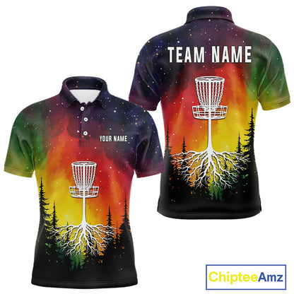 Colorful rainbow trees pattern Disc golf polo shirts for Mens Custom Disc Golf Clothing for Team  NQS10128