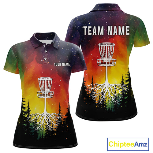Colorful rainbow trees pattern Disc golf polo shirts for Women Custom Disc Golf Clothing for Team NQS10128