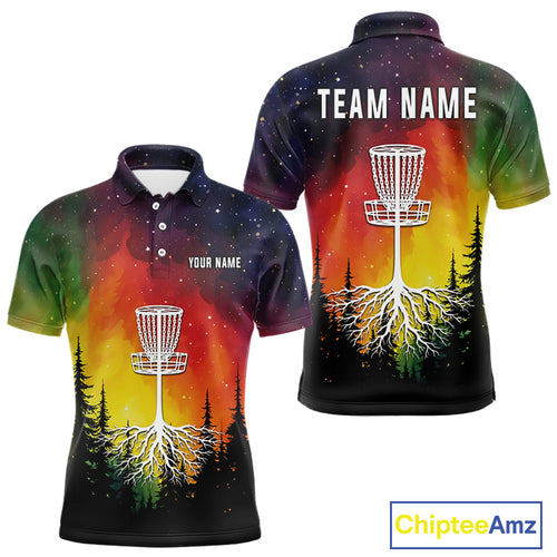 Colorful rainbow trees pattern Disc golf polo shirts for Mens Custom Disc Golf Clothing for Team  NQS10128