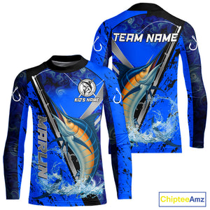 Blue Camo Marlin fishing custom saltwater Marlin sun protection long sleeve fishing shirts for Team NQS10131