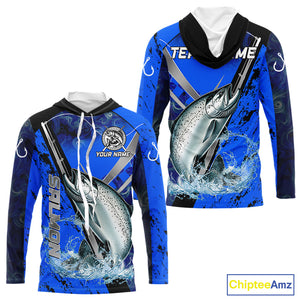 Blue Camo Salmon fishing custom Chinook Salmon sun protection long sleeve fishing shirts for Team NQS10132