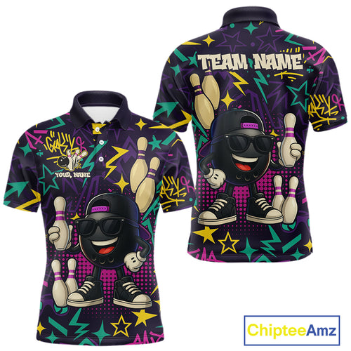 Funny Bowling shirts for Men custom purple graffiti pattern bowling team jerseys, gift for bowlers NQS10271