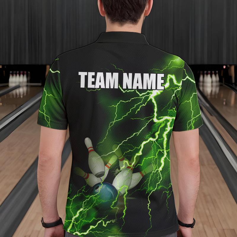 Mens polo bowling shirts Custom green lightning thunder Bowling Team Jersey, gift for team Bowlers NQS6146