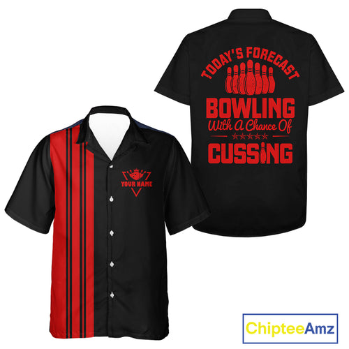 Black and Red retro Bowling Hawaiian shirt custom Today's forecast bowling with a chance of cussing NQS10452