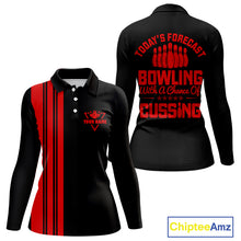 Load image into Gallery viewer, Black and Red retro Bowling shirts for Women custom Today&#39;s forecast bowling with a chance of cussing NQS10452
