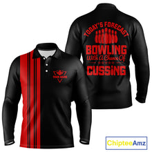 Load image into Gallery viewer, Black and Red retro Bowling shirts for men custom Today&#39;s forecast bowling with a chance of cussing NQS10452