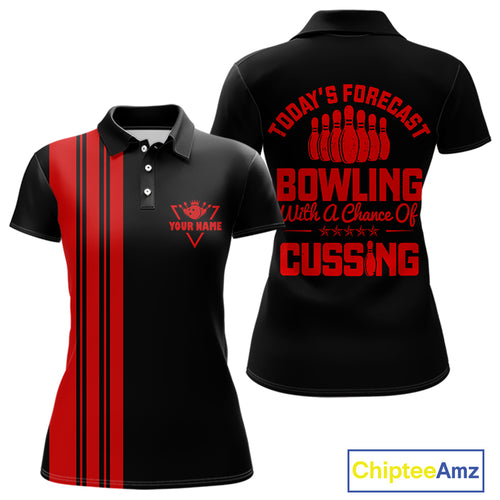 Black and Red retro Bowling shirts for Women custom Today's forecast bowling with a chance of cussing NQS10452