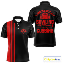 Load image into Gallery viewer, Black and Red retro Bowling shirts for men custom Today&#39;s forecast bowling with a chance of cussing NQS10452