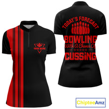 Load image into Gallery viewer, Black and Red retro Bowling shirts for Women custom Today&#39;s forecast bowling with a chance of cussing NQS10452