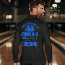 Load image into Gallery viewer, Black and Blue retro Bowling shirts for men custom Today&#39;s forecast bowling with a chance of cussing NQS10453
