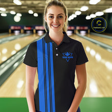 Load image into Gallery viewer, Black &amp; Blue retro Bowling shirts for Women custom Today&#39;s forecast bowling with a chance of cussing NQS10453