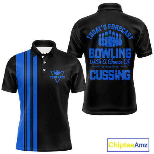 Black and Blue retro Bowling shirts for men custom Today's forecast bowling with a chance of cussing NQS10453