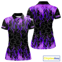 Load image into Gallery viewer, Black and Purple Flame camo Women bowling shirts Custom Flame Bowling Shirt Team Bowling Jersey NQS10666