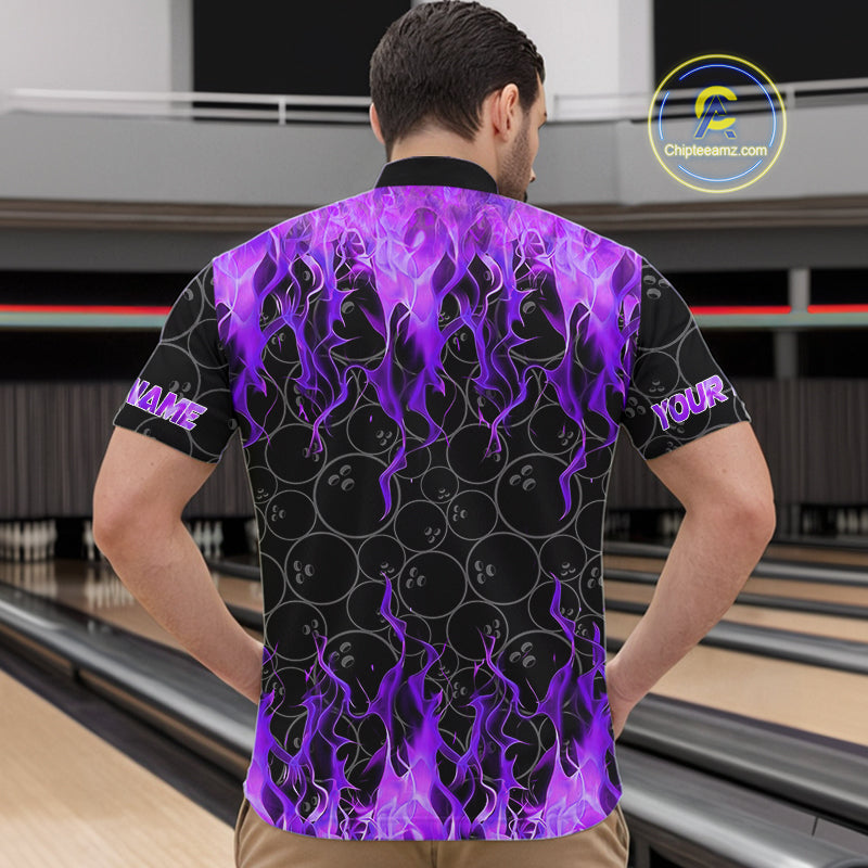 Black and Purple Flame camo Men bowling shirts Custom Flame Bowling Shirt Team Bowling Jersey NQS10666