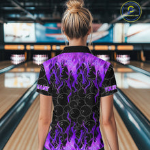 Load image into Gallery viewer, Black and Purple Flame camo Women bowling shirts Custom Flame Bowling Shirt Team Bowling Jersey NQS10666