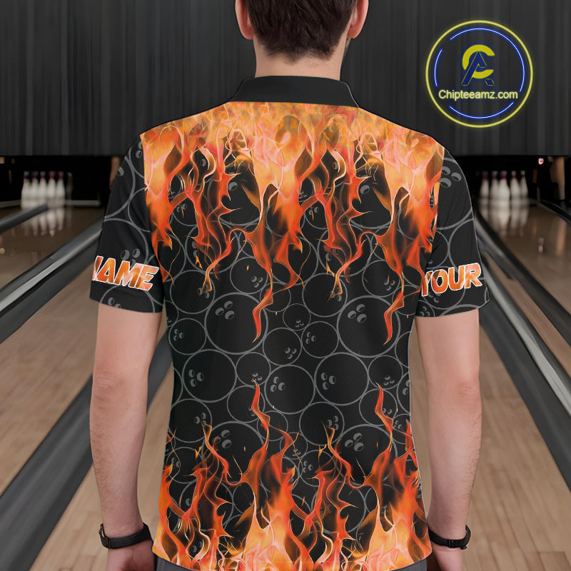 Black and Orange Flame camo Men bowling shirts Custom Flame Bowling Shirt Team Bowling Jersey NQS10667