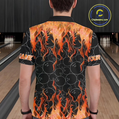 Black and Orange Flame camo Men bowling shirts Custom Flame Bowling Shirt Team Bowling Jersey NQS10667