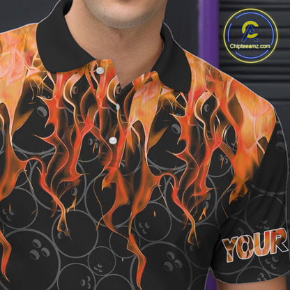 Black and Orange Flame camo Men bowling shirts Custom Flame Bowling Shirt Team Bowling Jersey NQS10667