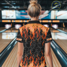 Load image into Gallery viewer, Black and Orange Flame camo Women bowling shirts Custom Flame Bowling Shirt Team Bowling Jersey NQS10667