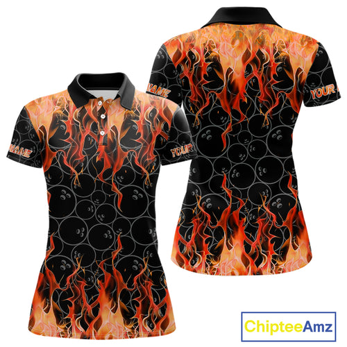Black and Orange Flame camo Women bowling shirts Custom Flame Bowling Shirt Team Bowling Jersey NQS10667