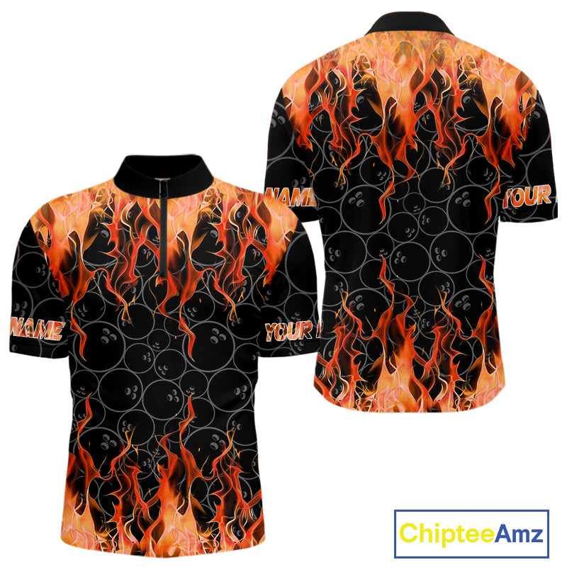 Black and Orange Flame camo Men bowling shirts Custom Flame Bowling Shirt Team Bowling Jersey NQS10667