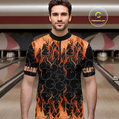 Black and Orange Flame camo Men bowling shirts Custom Flame Bowling Shirt Team Bowling Jersey NQS10667