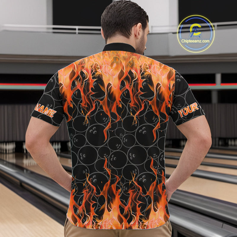 Black and Orange Flame camo Men bowling shirts Custom Flame Bowling Shirt Team Bowling Jersey NQS10667