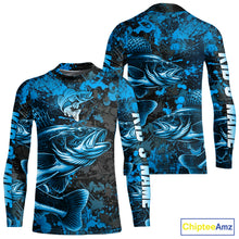 Load image into Gallery viewer, Blue Camo Walleye Fishing Shirts Custom performance fishing apparel, walleye fishing jerseys NQS11061