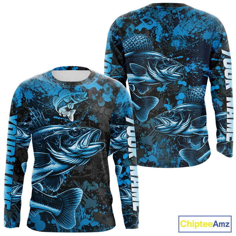 Blue Camo Walleye Fishing Shirts Custom performance fishing apparel, walleye fishing jerseys NQS11061