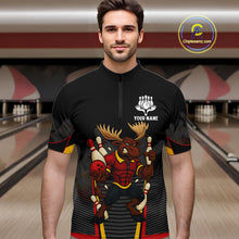 Load image into Gallery viewer, Black and Red Funny Moose Bowling Team Polo, Quarter Zip Shirts For Men Custom bowling jerseys men NQS11064