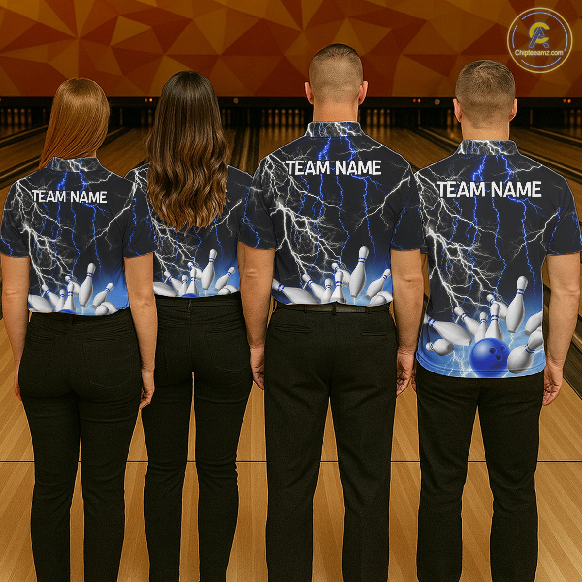 Women's bowling Polo, Quarter Zip shirts Custom Blue lightning thunder team bowling league jerseys NQS11261