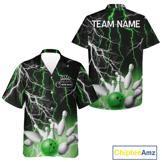 Bowling Hawaiian Shirt Custom Green lightning thunder team bowling league jerseys NQS11262