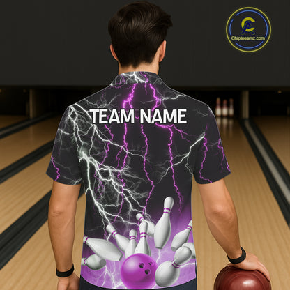 Bowling Hawaiian Shirt Custom Purple lightning thunder team bowling league jerseys NQS11263