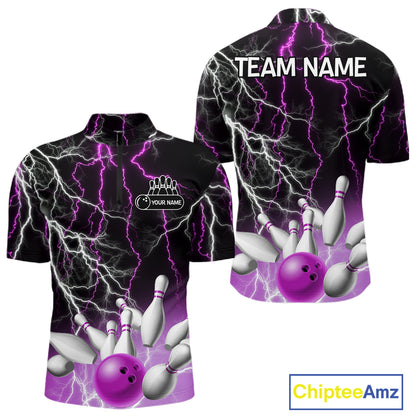 Men's bowling Polo, Quarter Zip shirts Custom Purple lightning thunder team bowling league jerseys NQS11263