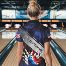 Load image into Gallery viewer, Red, White &amp; Blue Smoke American Flag Bowling shirts For Women Custom patriotic Team bowling jersey NQS11269