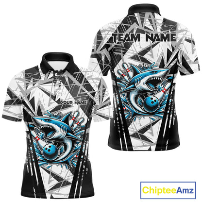 Black and White Camo Shark Bowling Team Shirts For Men Custom Shark Bowling Polo, Quarter Zip Shirt NQS11471