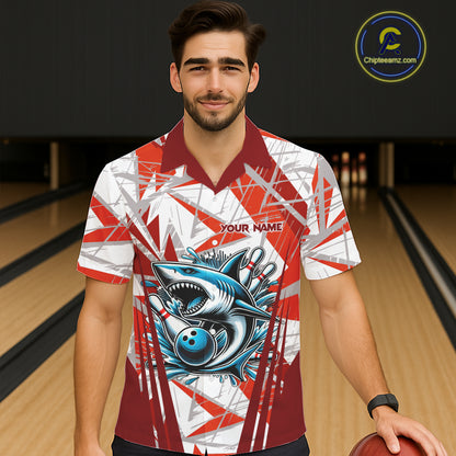 Red and White Camo Shark Bowling Team Hawaiian shirts Custom Shark Bowling button up Shirt NQS11472