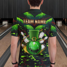 Load image into Gallery viewer, Personalized Green Camo Bowling Polo, 1/4 Zip shirts for Men custom St Patrick Day Bowling Team Jersey NQS9547