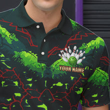 Load image into Gallery viewer, Personalized Green Camo Bowling Polo, 1/4 Zip shirts for Men custom St Patrick Day Bowling Team Jersey NQS9547