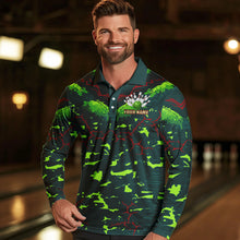 Load image into Gallery viewer, Personalized Green Camo Bowling Polo, 1/4 Zip shirts for Men custom St Patrick Day Bowling Team Jersey NQS9547