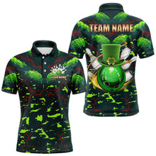 Load image into Gallery viewer, Personalized Green Camo Bowling Polo, 1/4 Zip shirts for Men custom St Patrick Day Bowling Team Jersey NQS9547