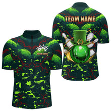 Load image into Gallery viewer, Personalized Green Camo Bowling Polo, 1/4 Zip shirts for Men custom St Patrick Day Bowling Team Jersey NQS9547