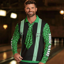 Load image into Gallery viewer, Personalized Green Shamrock pattern Bowling shirts for Men custom St Patrick Day Bowling Team Jersey NQS9548