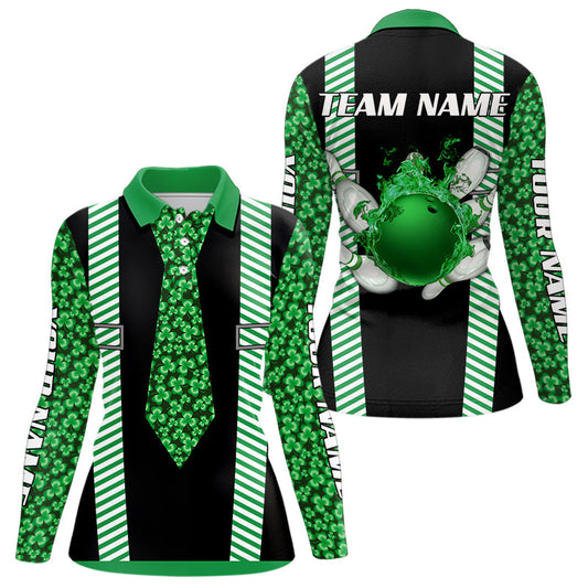 Personalized Green Shamrock pattern Bowling shirts for Women custom St Patrick Day Bowling Team Jersey NQS9548