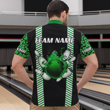 Load image into Gallery viewer, Personalized Green Shamrock pattern Bowling shirts for Men custom St Patrick Day Bowling Team Jersey NQS9548