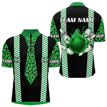 Load image into Gallery viewer, Personalized Green Shamrock pattern Bowling shirts for Men custom St Patrick Day Bowling Team Jersey NQS9548