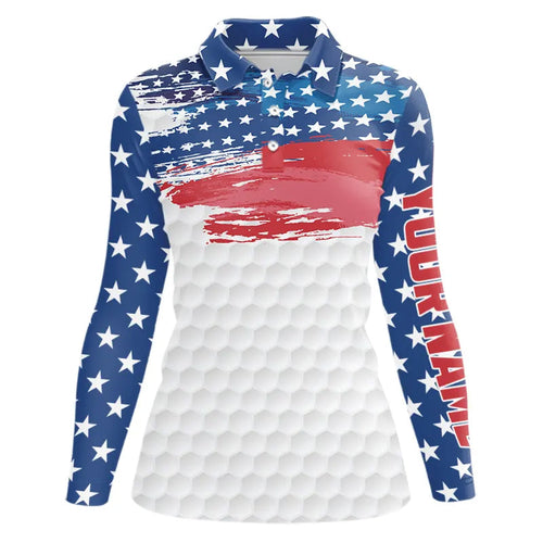 Personalized Red, White and Blue American Flag Women golf polo shirt Custom patriotic ladies golf tops NQS9550