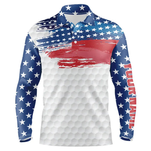 Personalized Red, White and Blue American Flag Men golf polo shirts Custom patriotic mens golf wear NQS9550